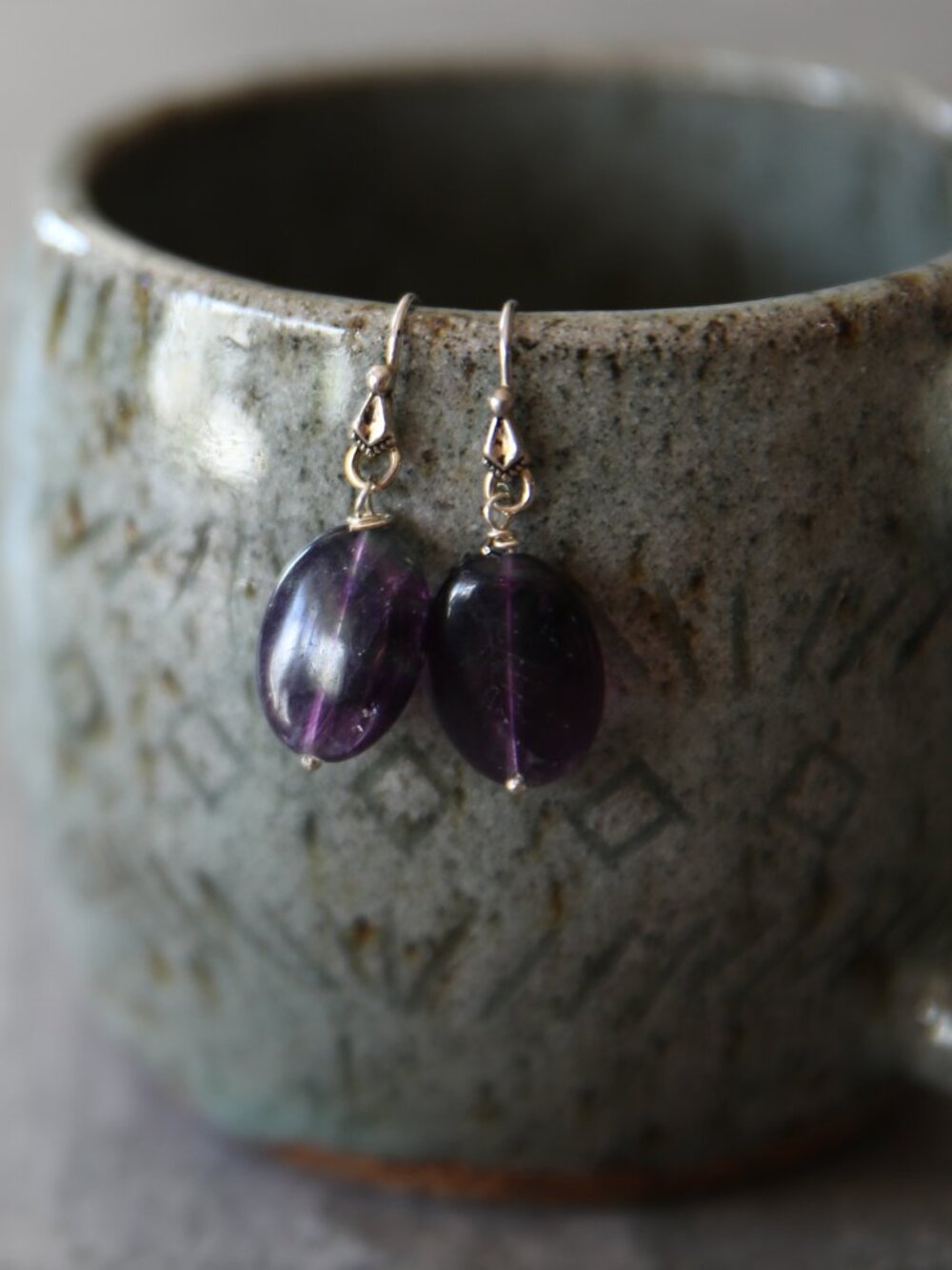 Dark Purple and Sterling Fluorite Earrings